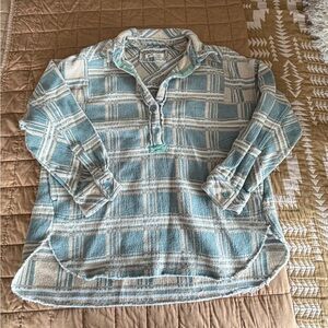 FP Movement by Free People Blue and Cream Plaid Pullover Hoodie